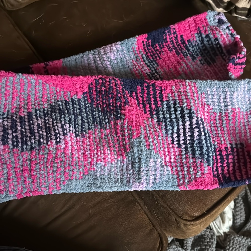 Hand knit Pink/purple/blue scarf